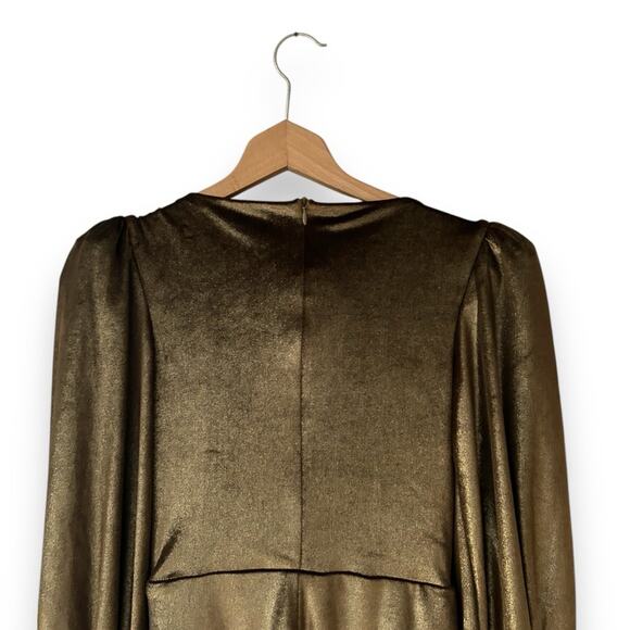 NWT PatBO Metallic Velvet Mini Dress V-Neck A-Line Gold Long Sleeve 2 Women’s - Picture 8 of 10